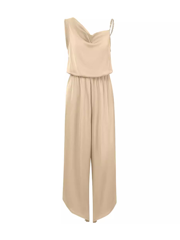 Asymmetric Chains Elasticity Loose Sleeveless Asymmetric Collar Jumpsuits